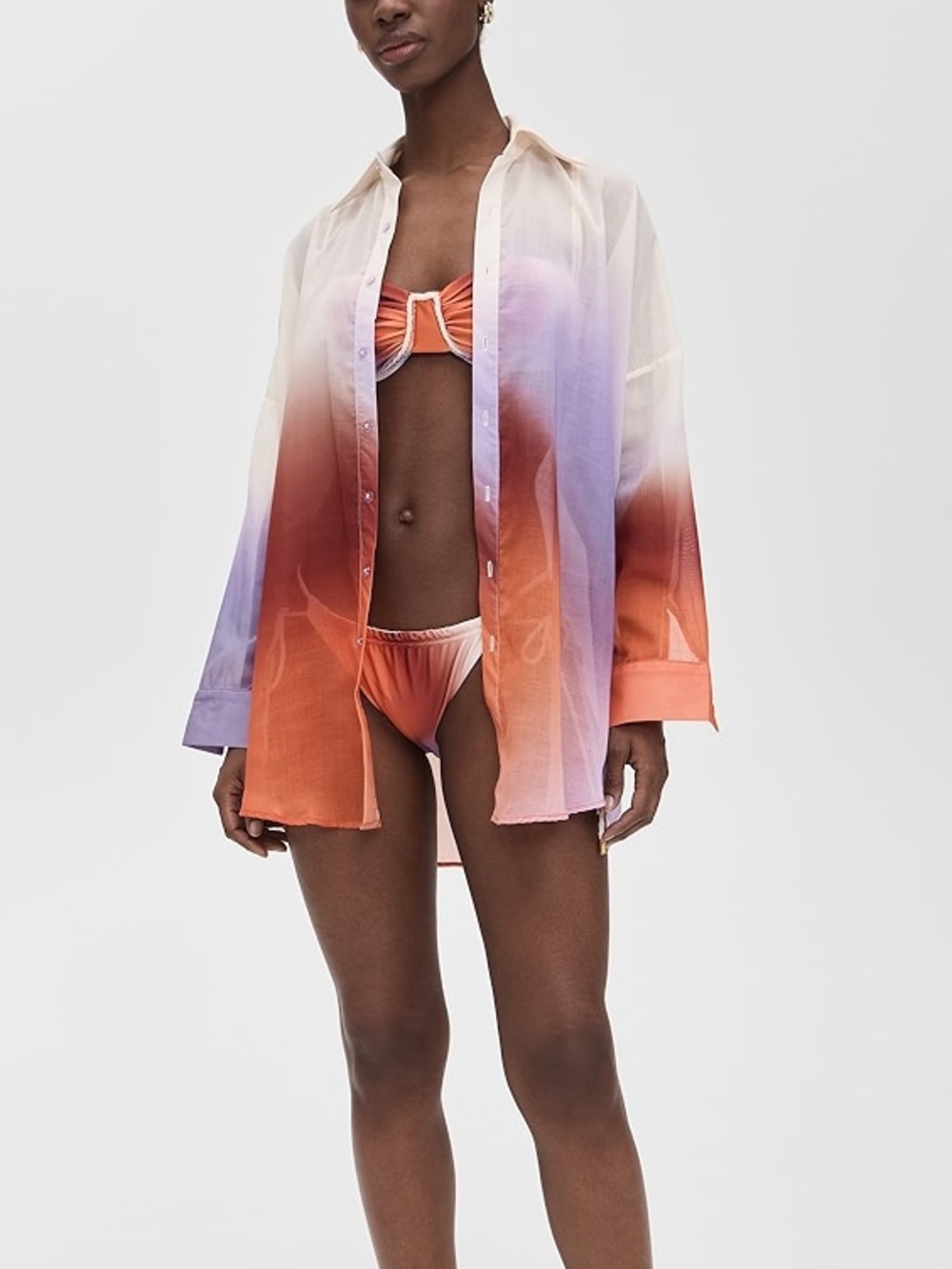 Baobab Collection Women's Ombre Button-Front Shirt - Cream, Coral & Lavender - Picture 4 of 8